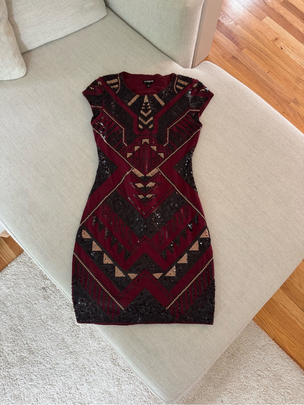Express Burgundy and Black Sequin-Embellished Mini Dress